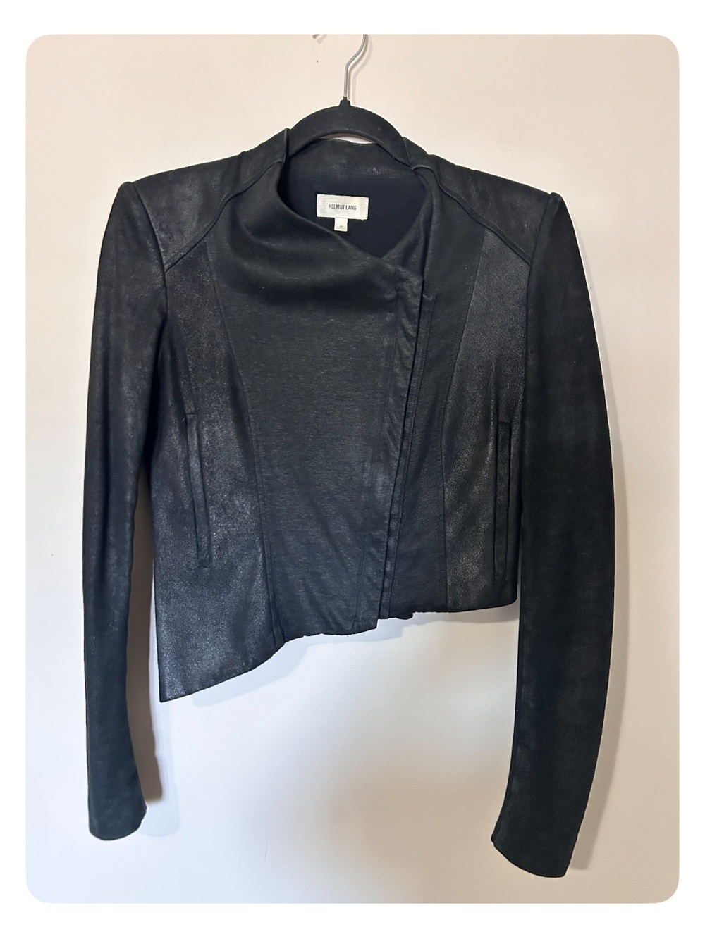 Helmut Lang Black Drape Front Leather Trim Jacket – Women's Size P